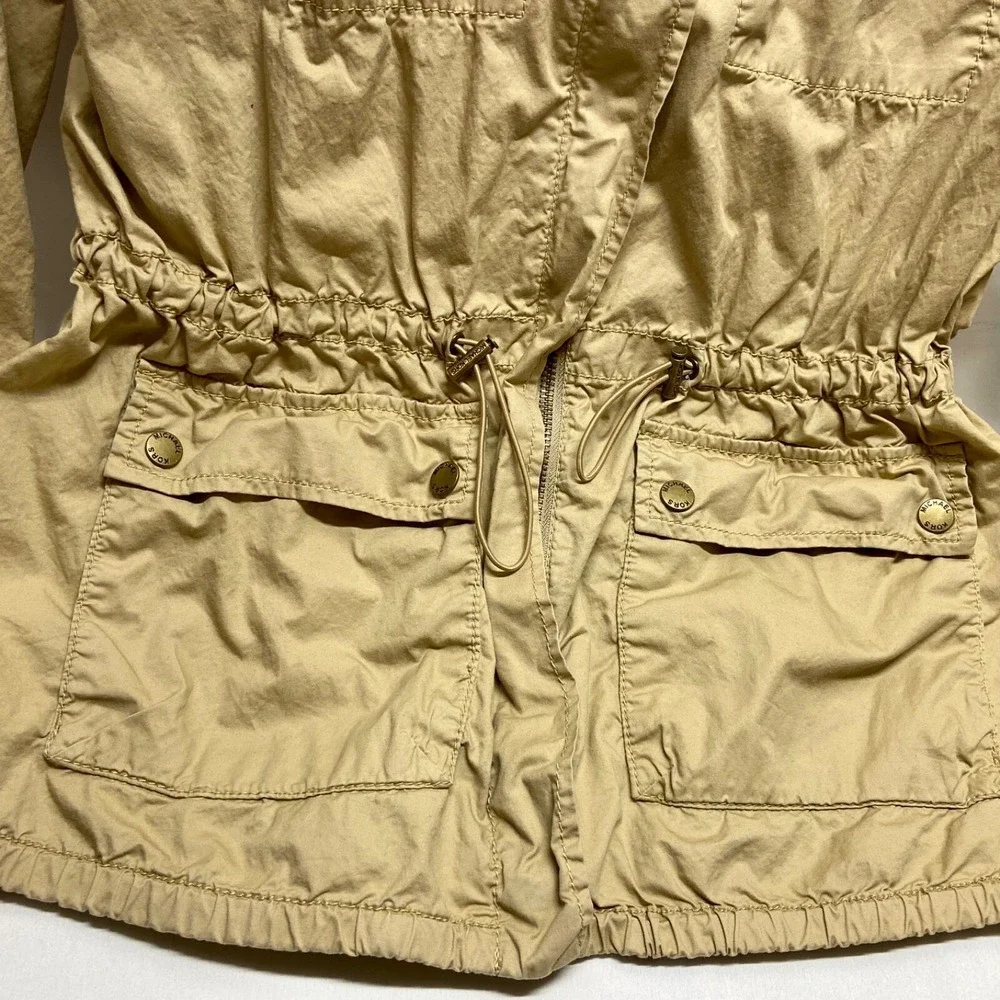 Michael Kors Utility Jacket Women's XS Tan Lightweight Hooded Adjustable Waist